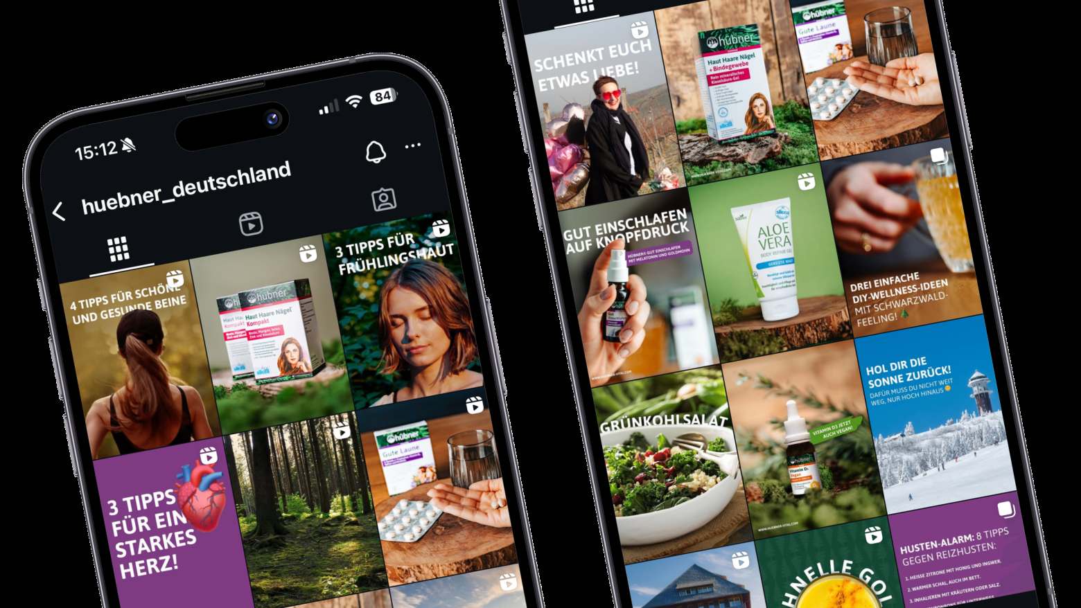 Blick auf zwei Smartphones mit dem Instagram-Feed von hübner